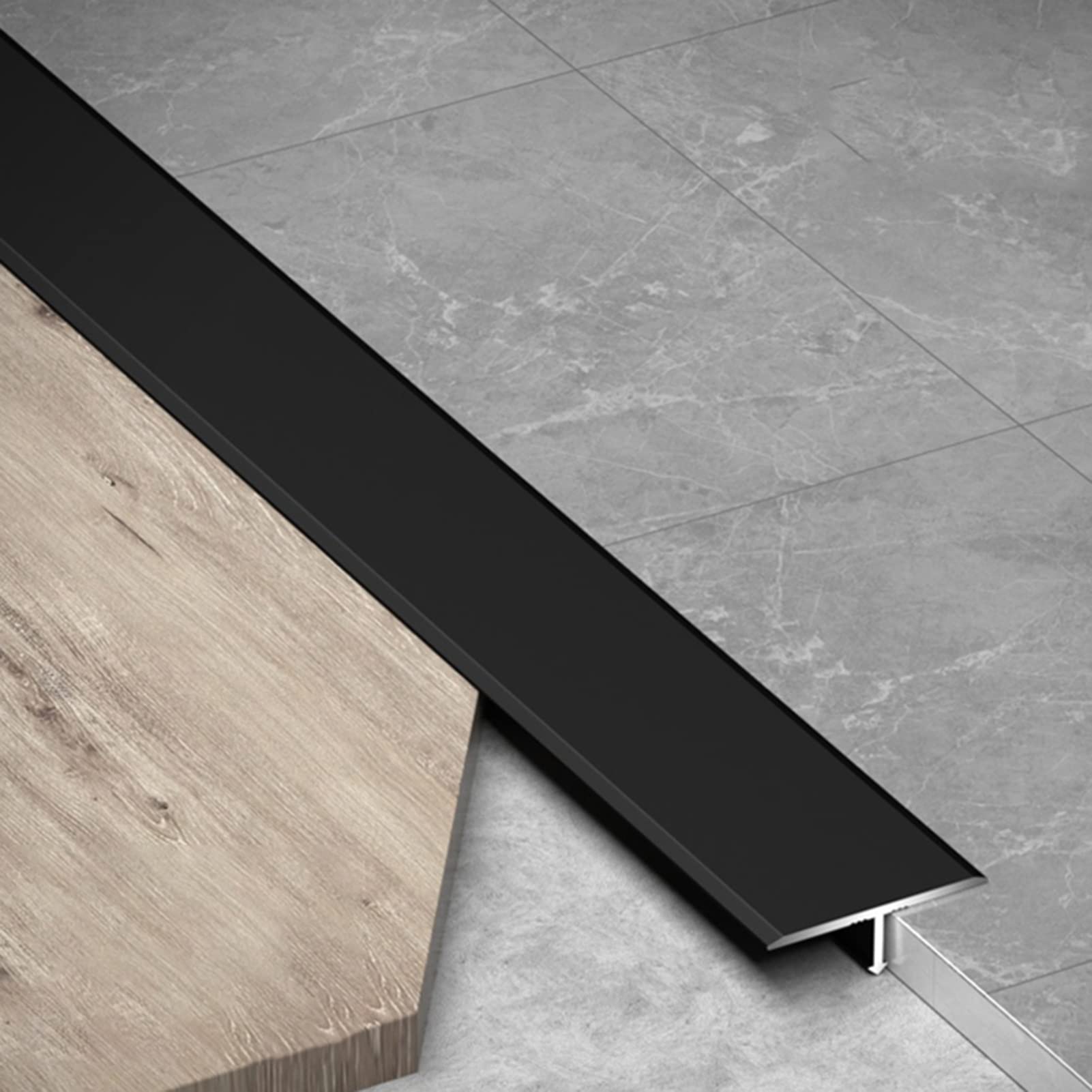 Barre de Seuil en Forme de T - Bande de Transition de Porte, Écart de Plancher de Tuile Couvrant Les Jonctions, Tapis Aux Garnitures de Bord de Porte, Imperméable et Facile à Nettoyer