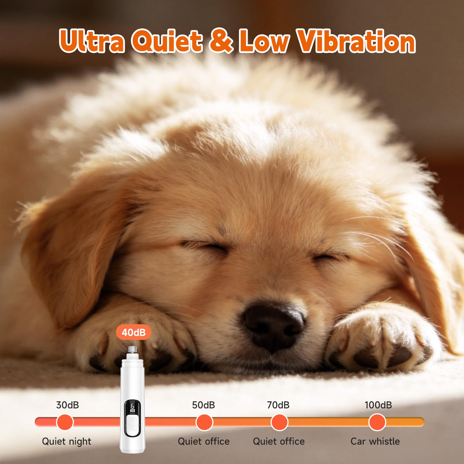 Broyeur à ongles pour chien, ultra silencieux, lime à ongles rechargeable à 6 vitesses avec affichage de l'alimentation LED et outil de toilettage sûr pour chiens de petite, moyenne et grande taille