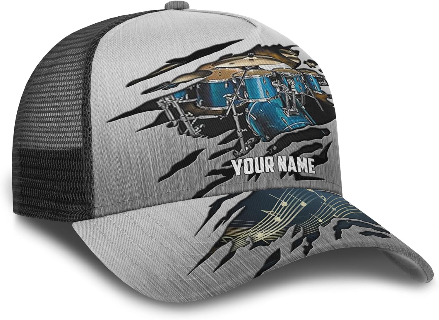 Custom Made Drum Kit Mesh Trucker Hats with Drum Golf Cap Accessory for Drum Enthusiast