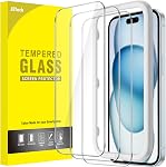 JETech Protecteur d'écran pour iPhone 15 Plus 6.7-Inch, Film en verre trempé avec outil d'installation facile, Cher cas, HD Dégagez. 3-Pack
