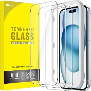 JETech Screen Protector for iPhone 15 Plus 6.7-Inch, Tempered Glass Film with Easy Installation Tool, Case-Friendly, HD Clear, 3-Pack