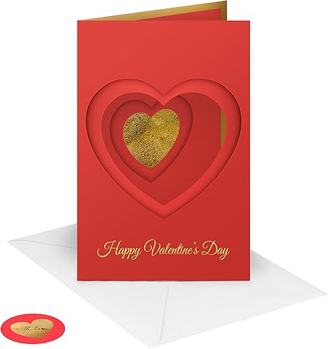 easykart labels 10 tarjetas de felicitación para el día de San Valentín, corazón de lámina dorada con sobres y calcomanías de sello, 6.75 x 4.5