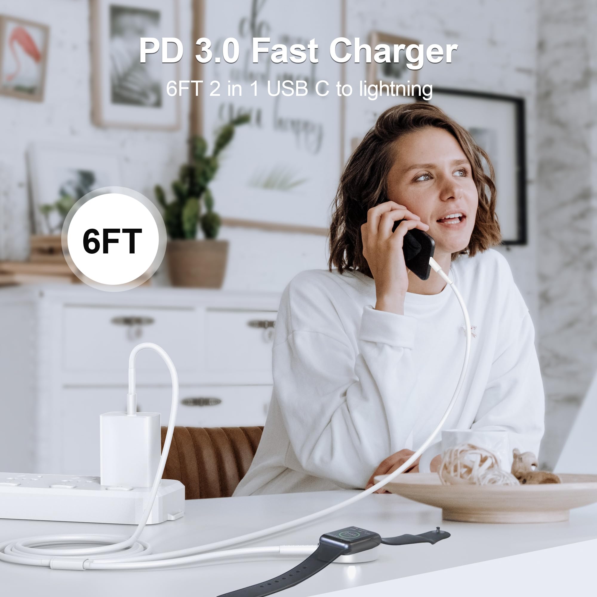 Ładowarka do zegarka Apple Watch, 2 w 1 do iPhone Watch, kabel do ładowania ze ścianką bloku ładowania USB C, do iPhone i iWatch, bezprzewodowa ładowarka, kompatybilna z Apple Watch ładowarką / iPhone