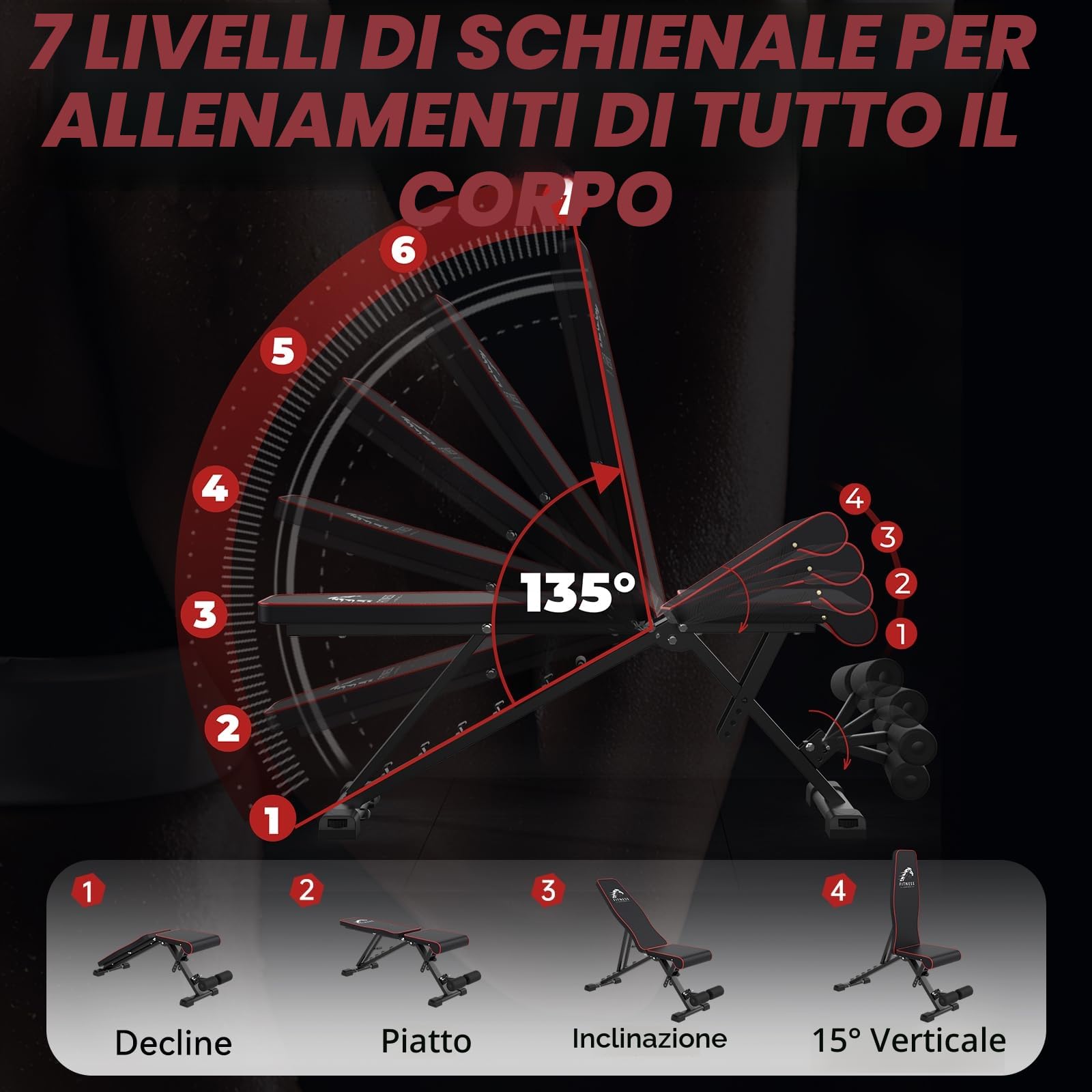Dskeuzeew Panca Palestra Multifunzione con Borsa, Panca Pieghevole Salvaspazio per Allenamento in Casa Regolabile Piana e Inclinata, Schienale 7 Posizioni e Cuscino 4 Posizioni, Carico 300 kg