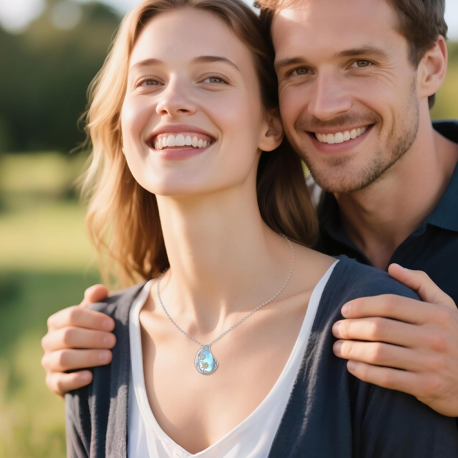 YAFEINI Daisy Urn Necklace S925 Sterling Silver Moonstone Daisy Urn Necklace for Ashes Teardrop Pendant Cremation Jewelry Memorial Gifts for Women Female