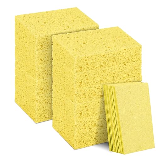 MOWPOG 12 PCS Dish Sponges Kitchen, Non Scratch Cleaning Sponge for Non Stick Cookware, Natural Compressed Cellulose Wash Scrub for Household Bathroom, Soft Washing Scrubbers (Yellow) - Yellow