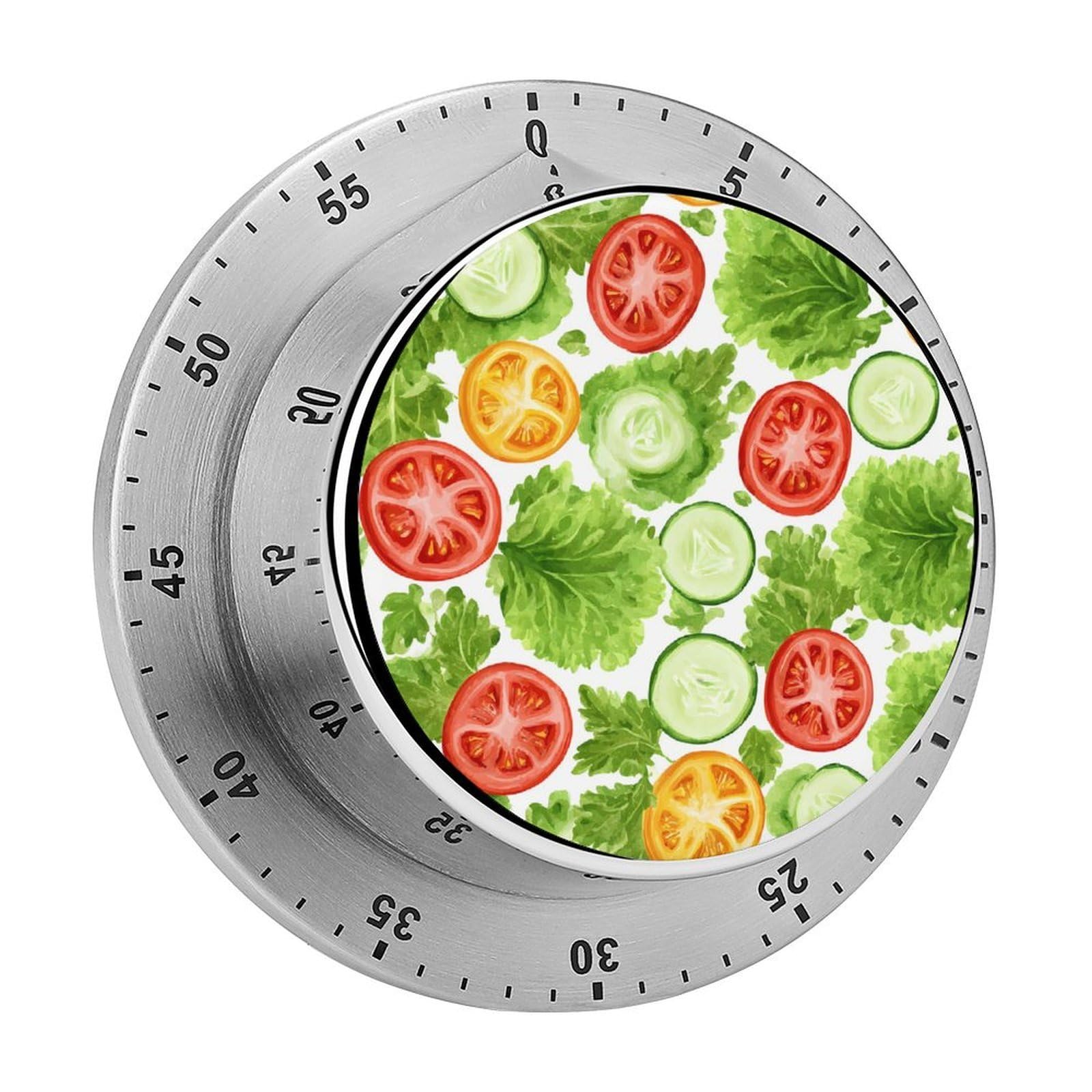 Cucumber Slices Lettuce Leaves Salad Mechanical Timer with Alarm for Kitchen Cooking Productivity Stainless Steel Timers