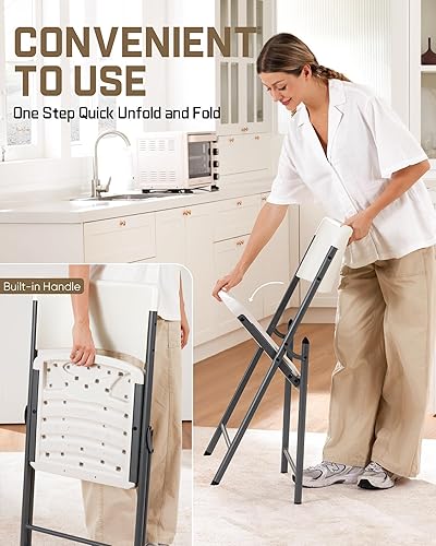 Miniatura 4 de FanttikOutdoor Silla plegable de plástico portátil, para interiores y exteriores, cómodo asiento de oficina resistente con marco de acero, capacidad