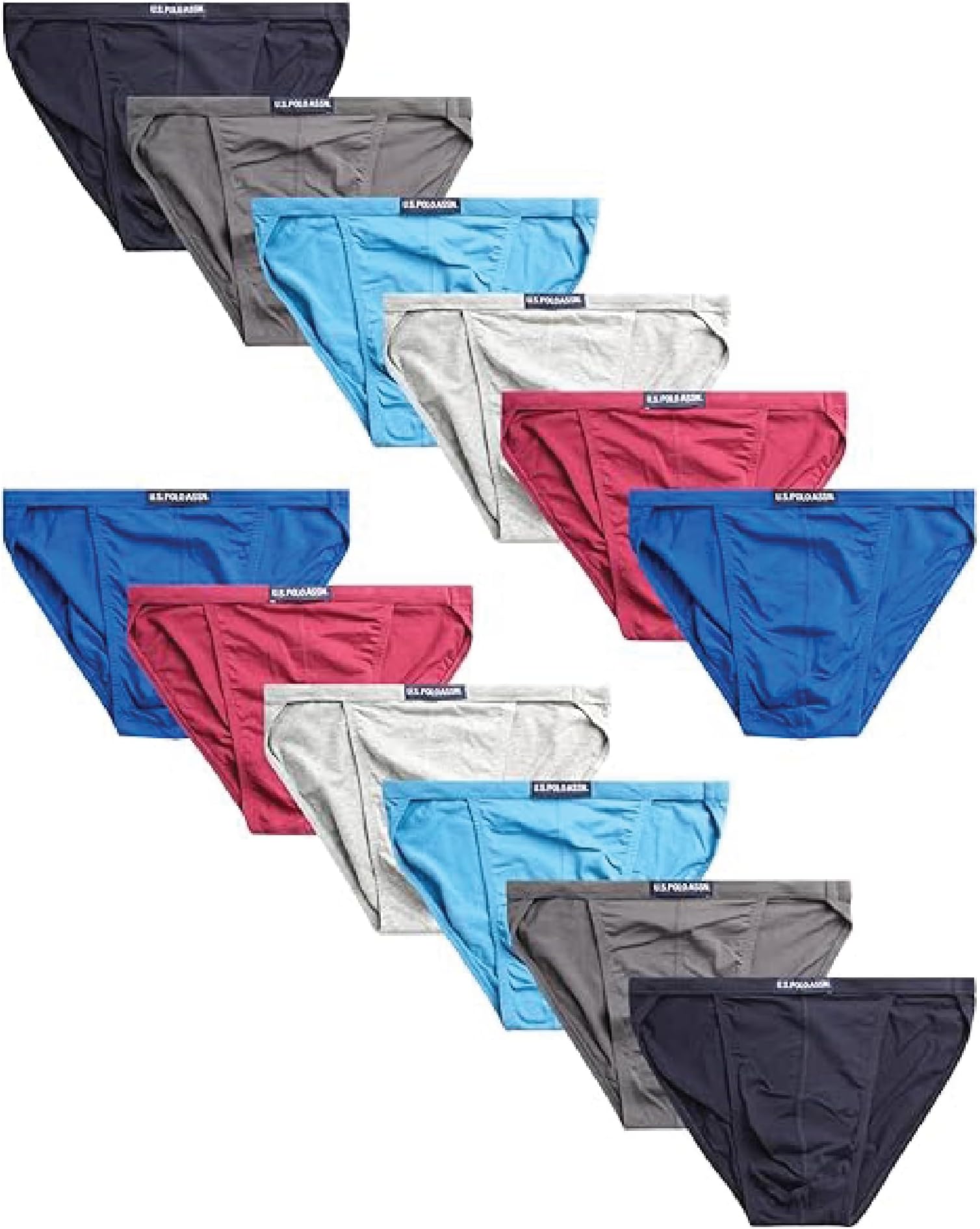 U.S. Polo Assn. Mens Bikini Underwear - 12 Pack Cotton Blend String Classic Stretch Mens Brief with Contour Pouch
