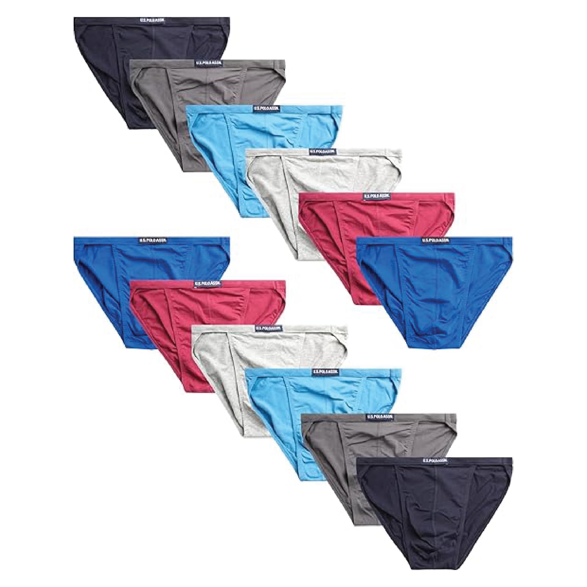 U.S. Polo Assn. Men's Bikini Underwear 12 Pack Classic Cut Men's Briefs (S-3XL), Red/Blue/Heather Gray/Magenta- String, XL