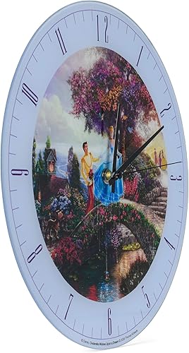 Miniatura 2 de Mark Feldstein & Associates Cinderella Disney Kinkade Wishes Upon A Dream Blue Reloj de pared redondo de cristal de 12 pulgadas