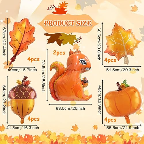Miniatura 6 de 18 globos de papel de aluminio de Acción de Gracias, hojas de arce, calabaza, bellota, ardilla, globos para otoño, decoración temática de Acción de