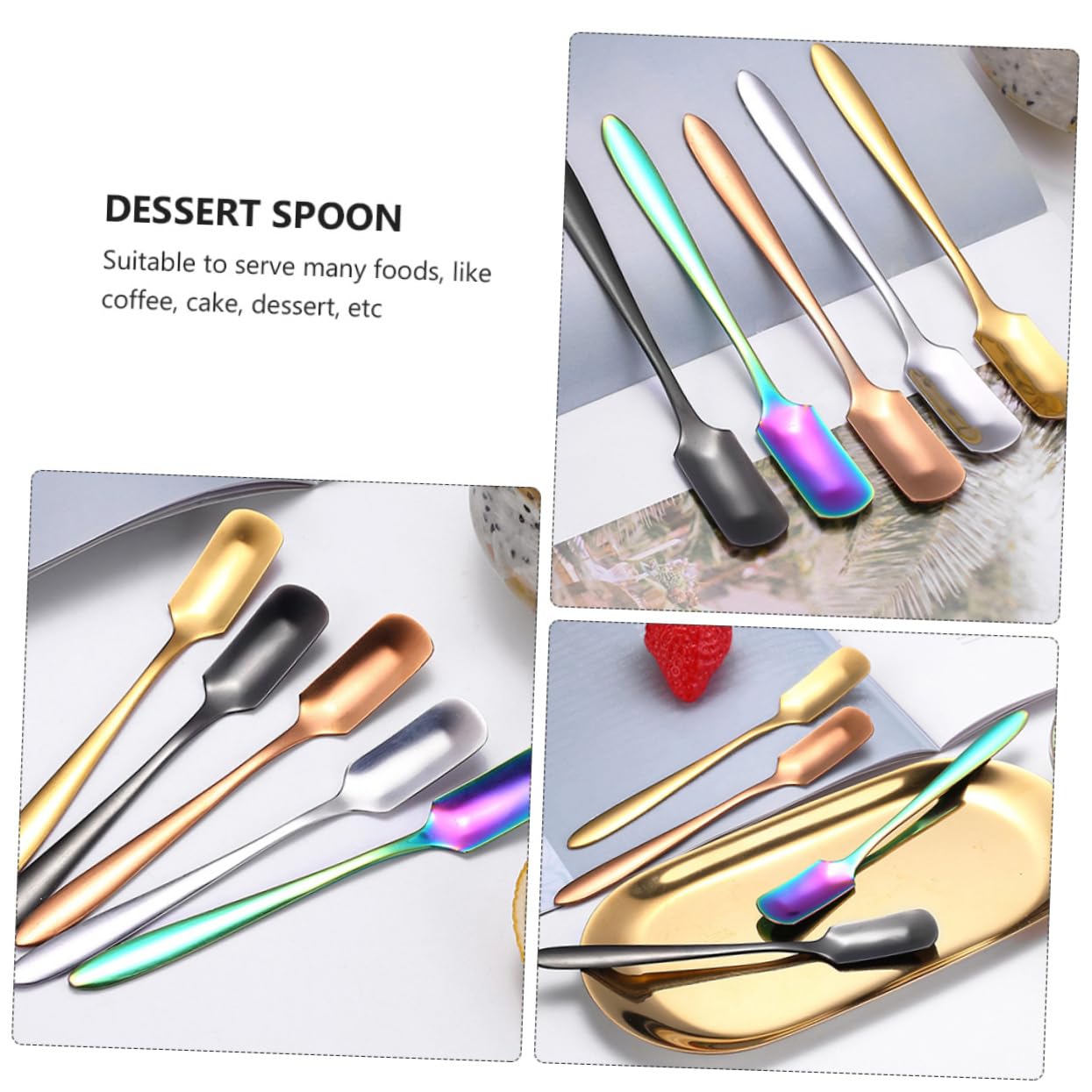 Cabilock 2sets 5pcs Dessert Spoon Long Handle Coffee Cake and Ice Cream Spoons Lightweight Easy to Clean Stylish Design for Serving Desserts and Beverages 5pcs*2