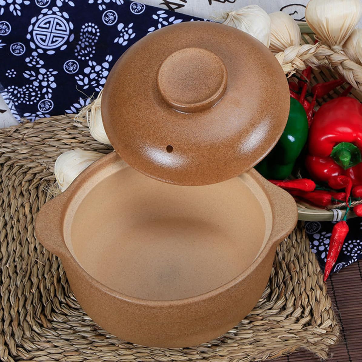 Zerodeko Marmite en Céramique Marron Couvercle, Cocotte pour Cuisson de Soupe et Côtes, Rétention de Chaleur et Poignée Anti-brûlure, Ustensile Cuisine Maison