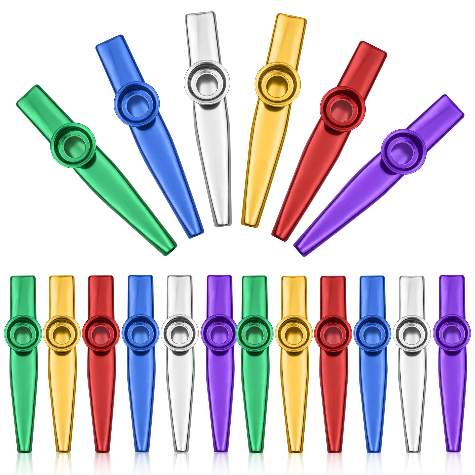Ensemble de 18 Kazoos : 6 couleurs Kazoo en plastique, Instrument de musique, pour les amoureux de musique, débutants, cadeaux à prix abordable, pour les fêtes (Or, Argent, Vert, Rouge, Bleu