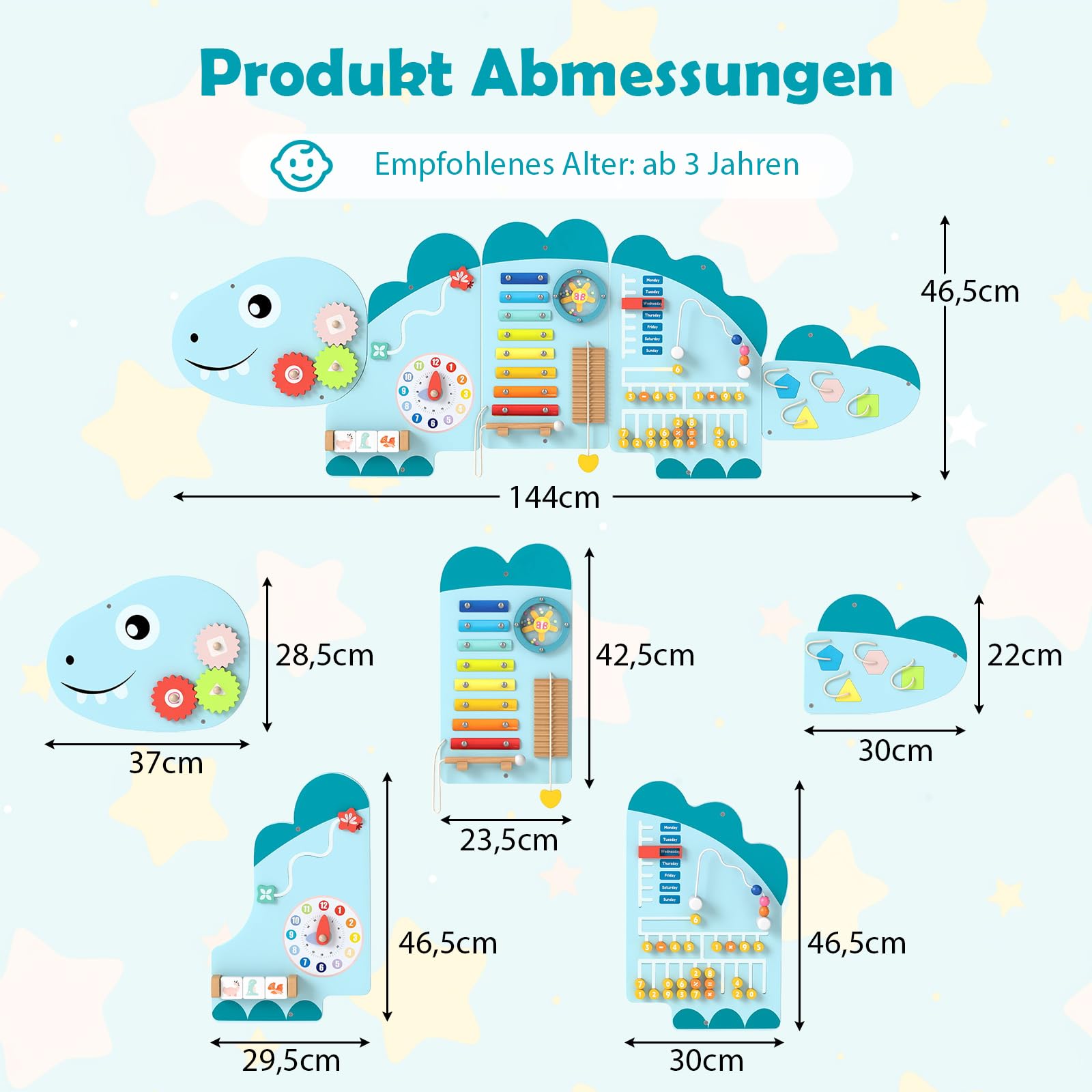 COSTWAY Montessori Motoriekbord, 11-w-1 Deska zabaw z drewna z blokami i ksylophonem oraz abakusem, zabawka Montessori, deska zabaw dla dzieci od 1 roku życia (niebieski)