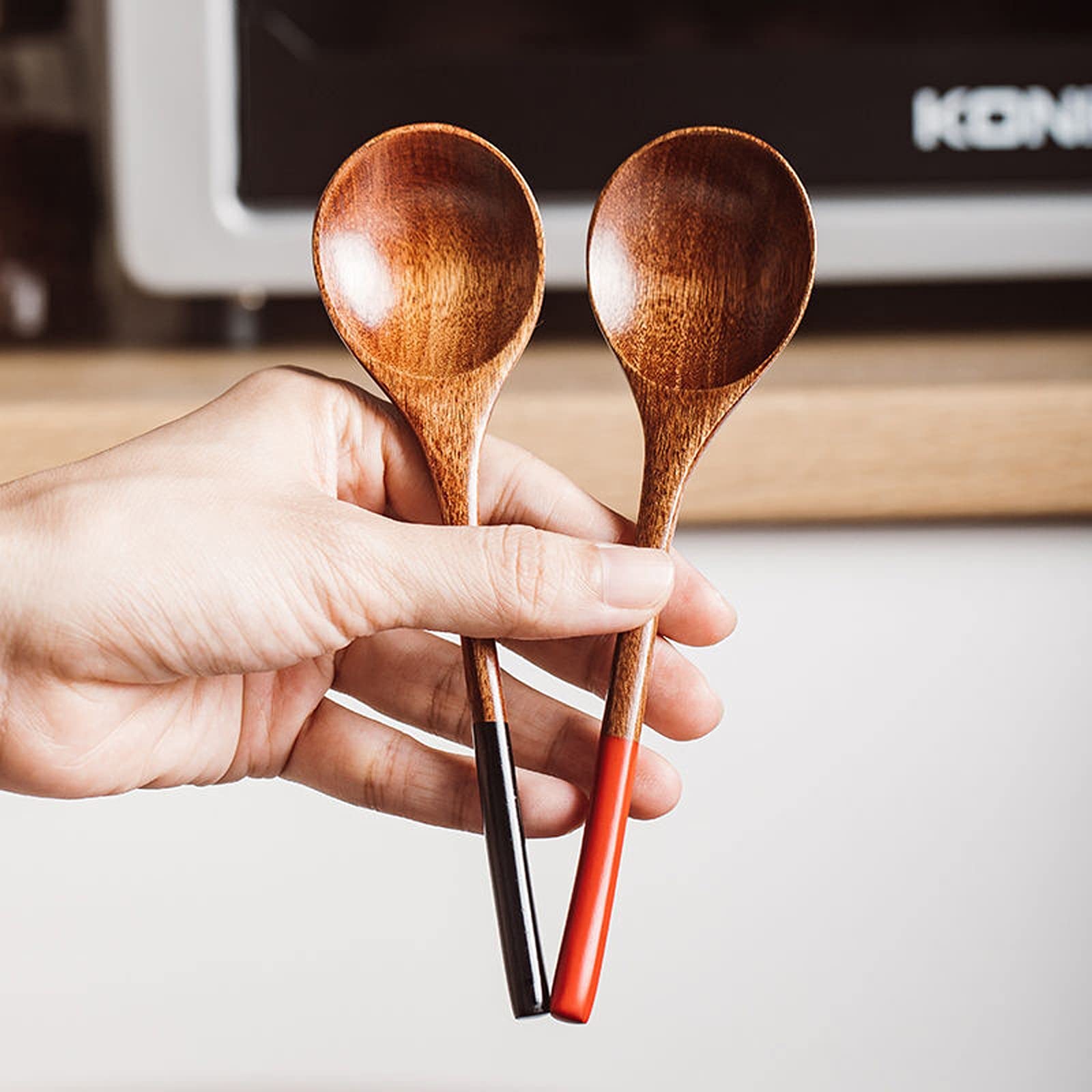 Cucharas de Café, Té 4 piezas creativa estilo japonés cuchara de madera cucharaditas hechas a mano madera helado cucharas de té pequeño agitación espirante espresso mezclando cucharas Cuchara para Coc