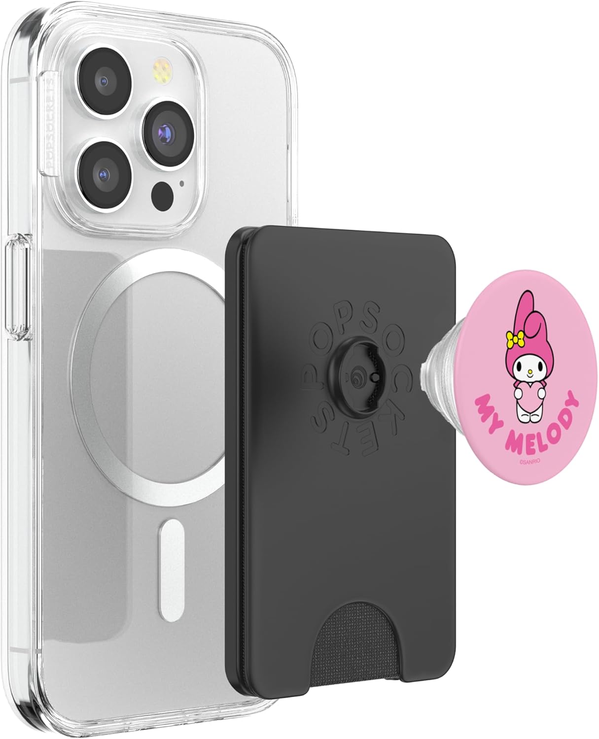 SANRIO My Melody Character Front and Back PopSockets PopWallet for MagSafe, Compatible with iPhone 12, 13, 14 Series, Black