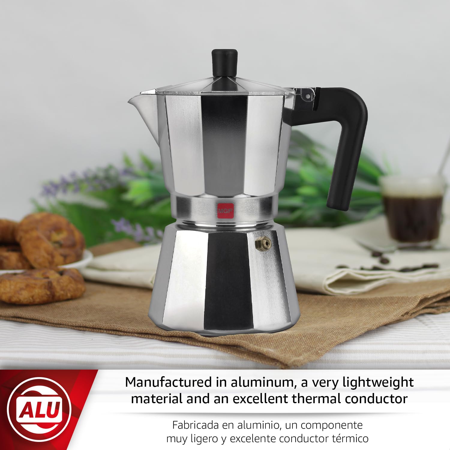 Magefesa Kenia - Cafetera espresso Moka para estufa, 9 tazas/15 onzas, cafetera italiana para café cubano, aluminio extragrueso, mango resistente al calor, segura y fácil de usar, cafetera Greca