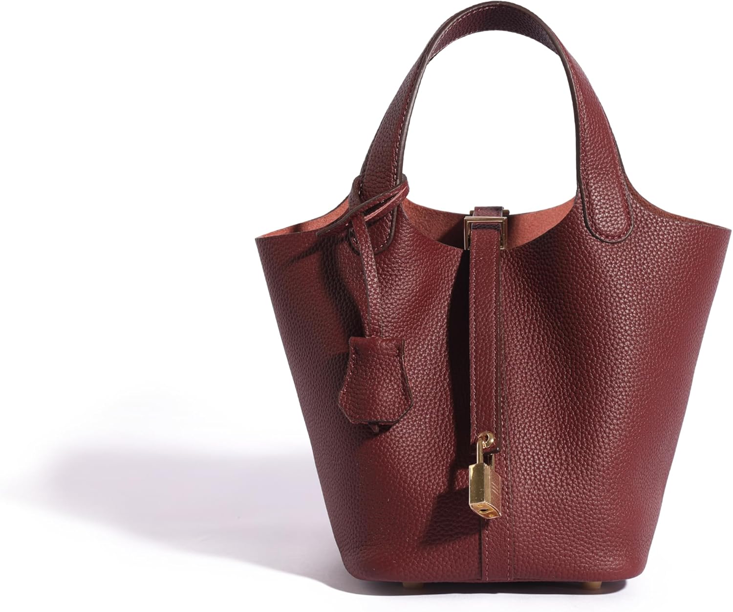 Women's Tote Bag with Decorative Lock, Crafted from Full-Grain Calfskin with a Rich Texture, Available in Black and Beige,