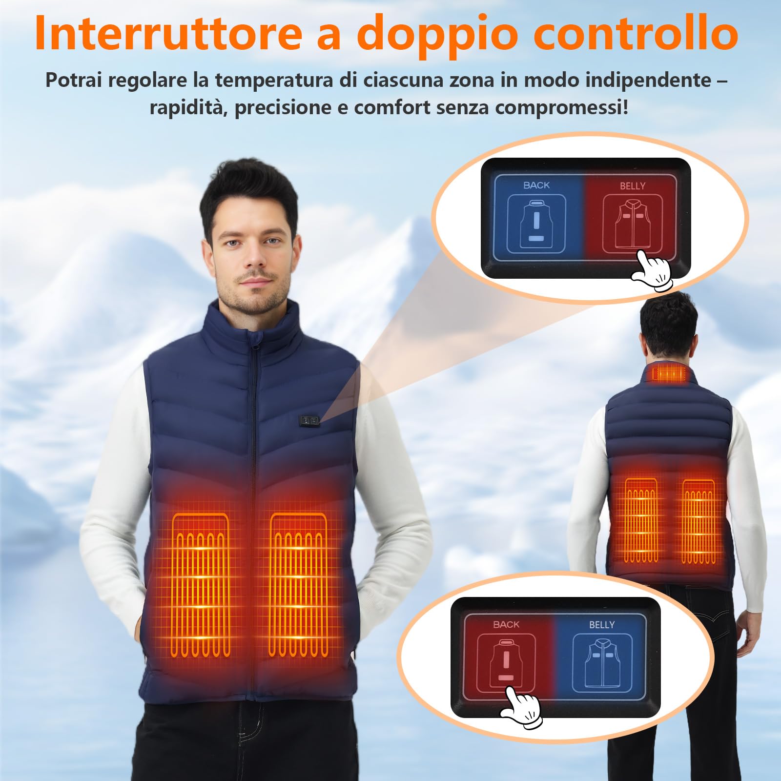 Gilet Riscaldabile per Uomo e Donna, Gilet Riscaldato USB con Batteria da 5 V 10000 mAh, Giacca Calda Invernale per Escursionismo, Caccia, Moto, Campeggio