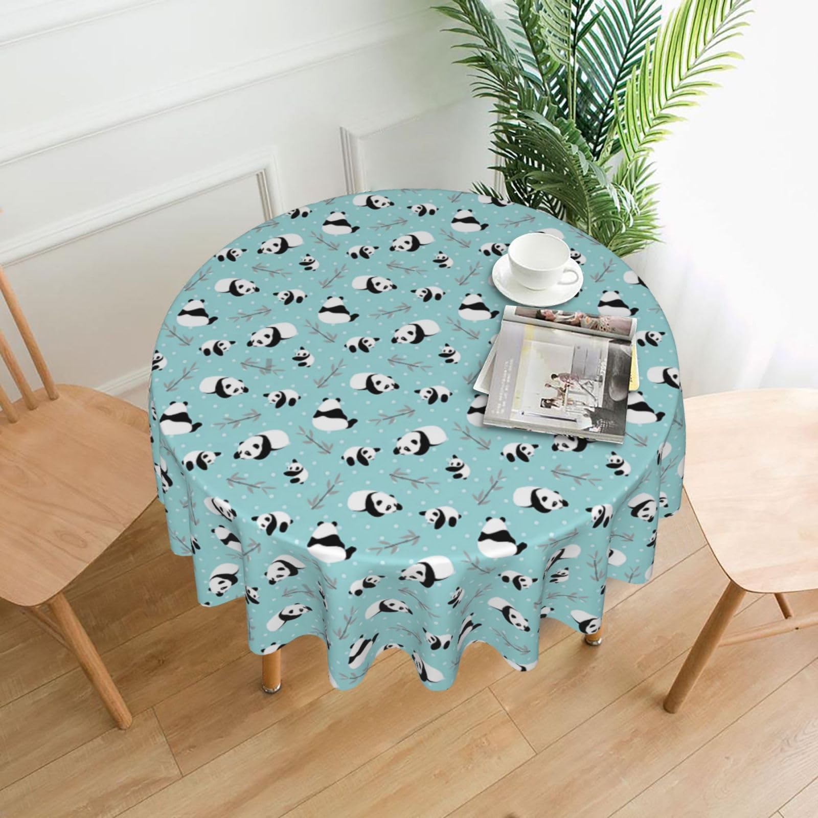 WHJSSF Cartoon Panda Bear Prints Round Decorative Table Throw 60 Inch – Waterproof Table Cover for Dining, Coffee Tables, and Outdoor Events