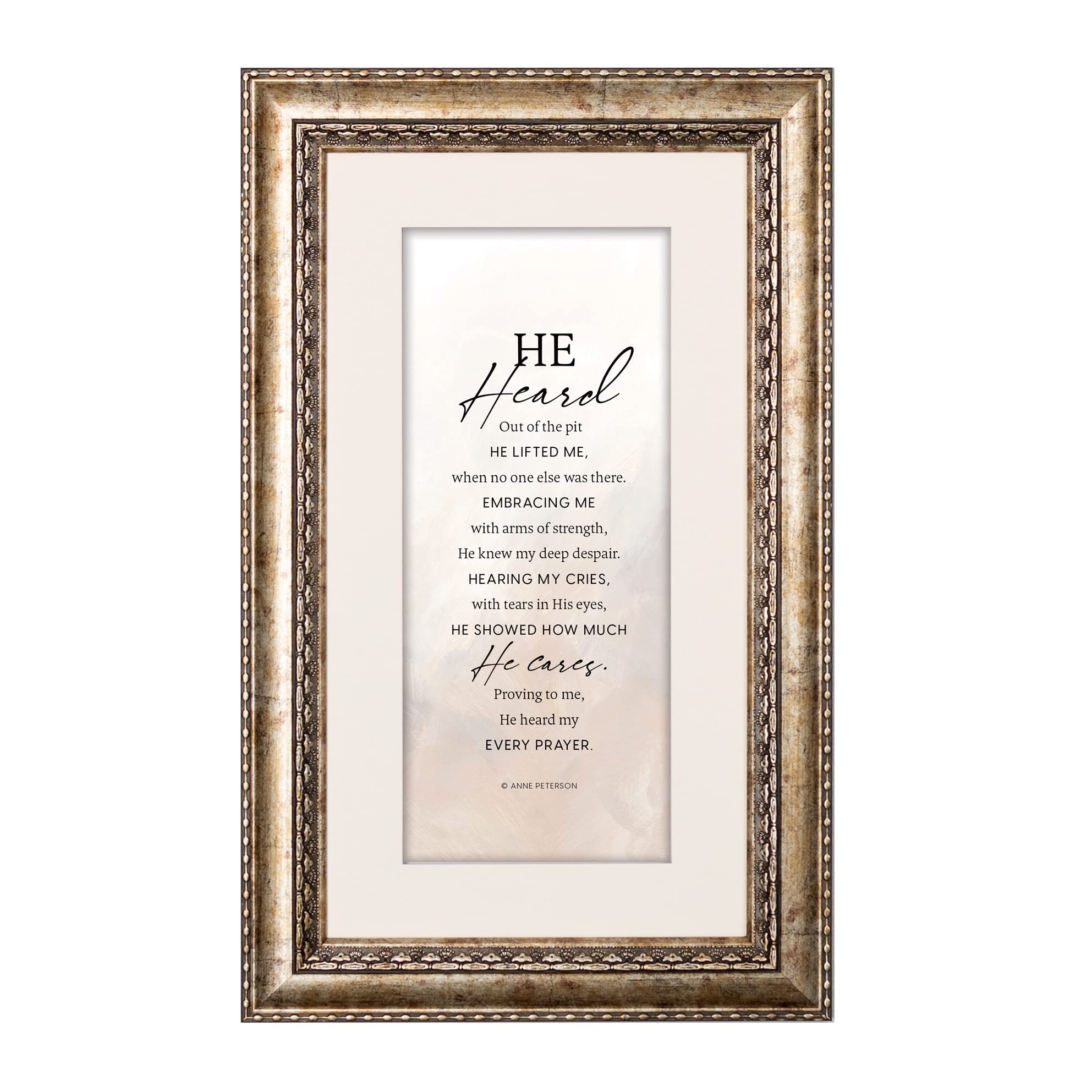 Wood Frame with Inspiring Quotes 11"x18" - Classy Vertical Frame Wall Decoration | Hanging Hook | Spiritual Saying | He Heard - Out of the pit He lifted me, when no one else was there
