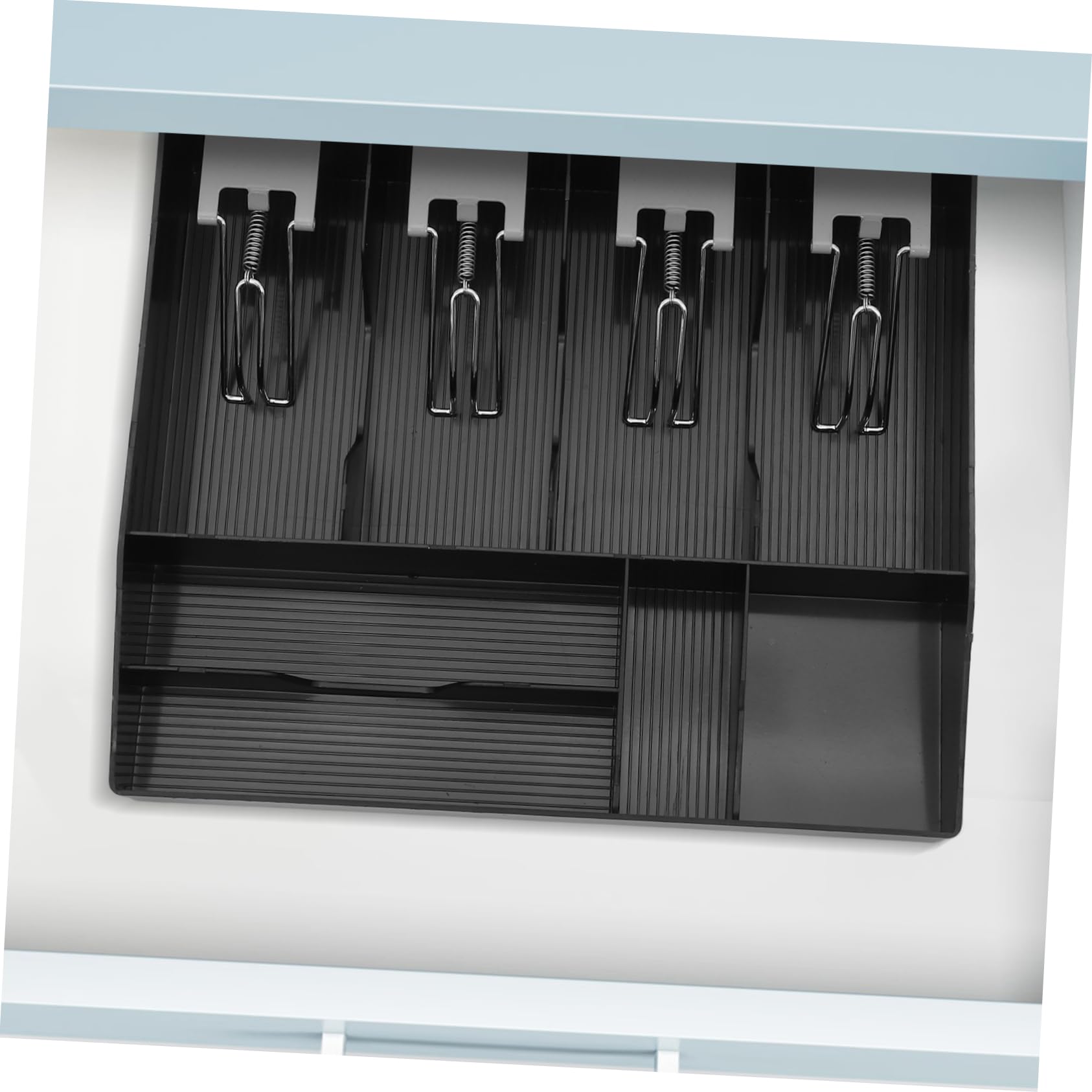 Kassenbox Sowie Clip Kassenschublade Schwarz aus Abs und Metall mit Mehreren Fächern mit Drei Münz und Drei Scheinfächern für Kleinunternehmen Geeignet für Geschäfte