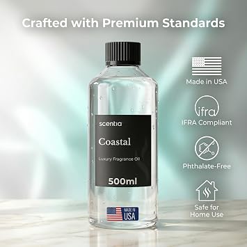 Coastal Cabana HVAC Diffuser Oil Refill, Jasmine Bergamot, 500 mL, USA Made