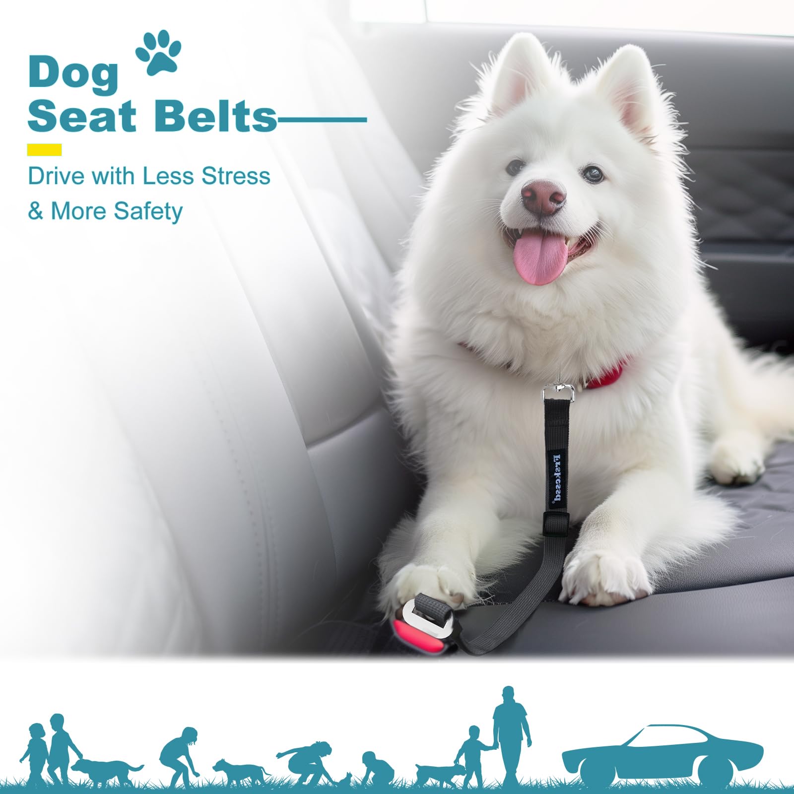 de 2 correas de seguridad ajustables de nailon para perros, cinturones de seguridad para perros pequeños y grandes, soporta todos los coches, instalación rápida y fácil (negro)