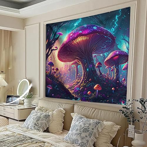 Miniatura 2 de vavalad Tapiz de hongos arco iris, planta de fantasía, tapiz de luz negra en hongos oscuros, tapiz de reacción de luna, póster para colgar en la