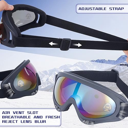 Miniatura 6 de Paquete de 2 gafas de esquí para niños, gafas de snowboard para adultos, jóvenes, adolescentes, niños y niñas, gafas de deportes de nieve de invierno