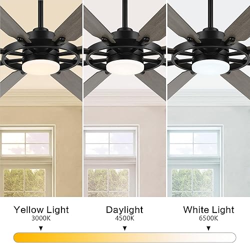 Miniatura 6 de Ventilador de techo de 60 pulgadas con luces y control remoto, 8 aspas de madera, motor CC reversible de 6 velocidades, moderno ventilador de techo