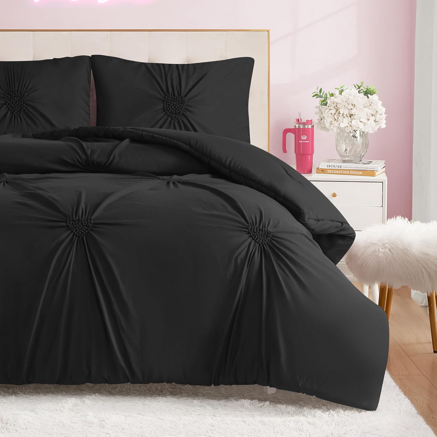 Juicy Couture Amora Gathered Heart 3 Piece Full/Queen Comforter Set, Lilac Sachet Bedding Ensemble