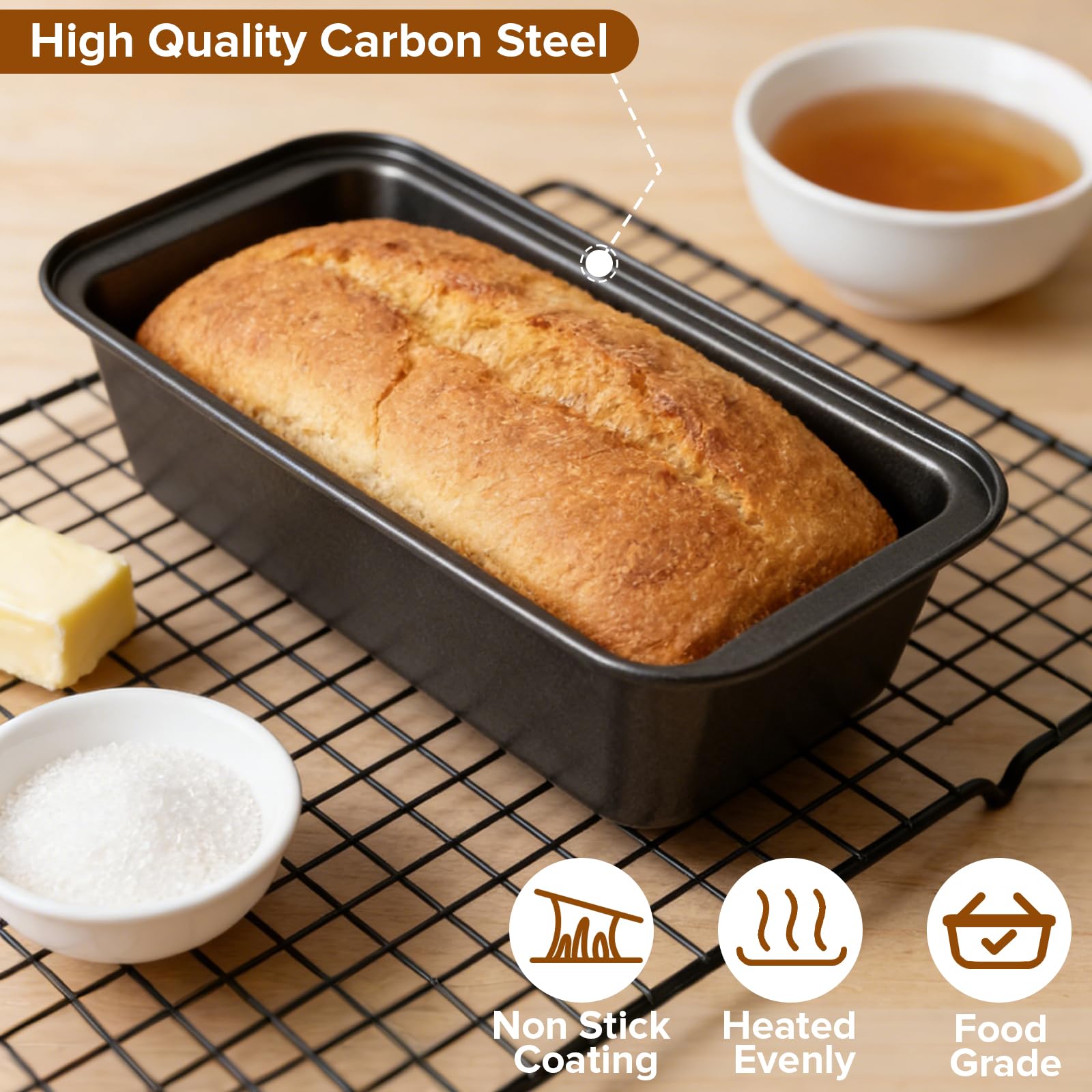 2 Pièces Moule a Pain en Acier Carbone, Antiadhésif Moule à Cake Rectangulaire 27.5X14.5X6cm avec 2 Tapis de Cuisson & Ustensiles de pâtisserie, Moules à Pain pour Cake, Gâteau, Dessert, Four - 4