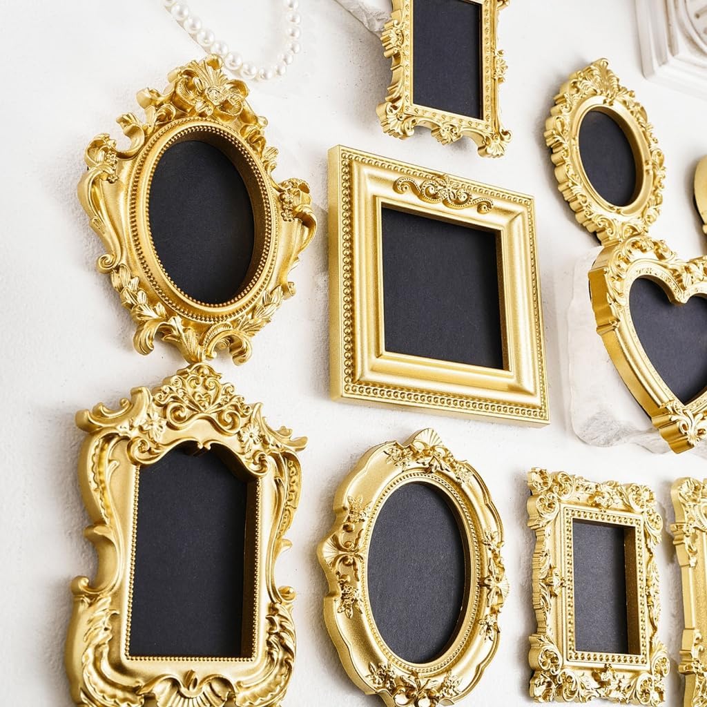 Set of 2 Antique Small Ornate Gold Photo Frame For Home Wall Art Decoration