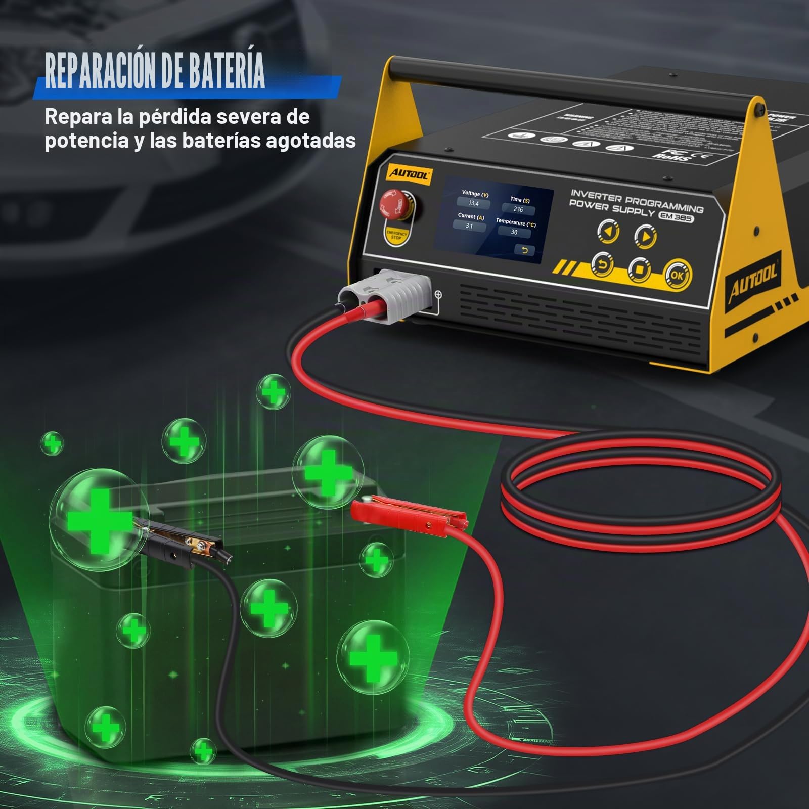 AUTOOL Cargador de Baterías para Automóviles Fuente de Alimentación Programable (EM385)