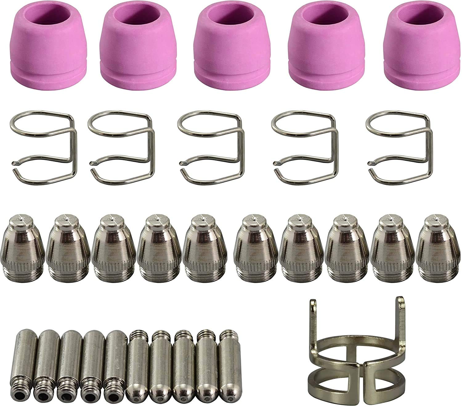 Riverweld Wsd-60P Ag-60P Plasma Electrode With Hafnium Wire Tips Nozzle 0.9Mm 40Amp Alumina Nozzle Ceramic Cups With Groove Kit Fit Cut-60 Lgk-60 Plasma Cutter Pilot Arc Start 31Pcs