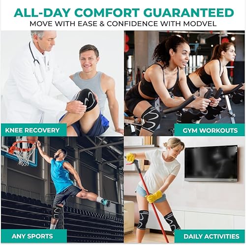 Vista 88 de Modvel Rodillera de compresión para mujeres y hombres – Paquete de 2 rodilleras para mujeres para correr, dolor de rodilla, manga de compresión