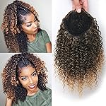 Short Afro Kinky Curly Ponytail Hair Piece for African American Ponytail Extension Synthetic Afro Kinky Curly Ponytail for Women (Mix Golden(1B/27))