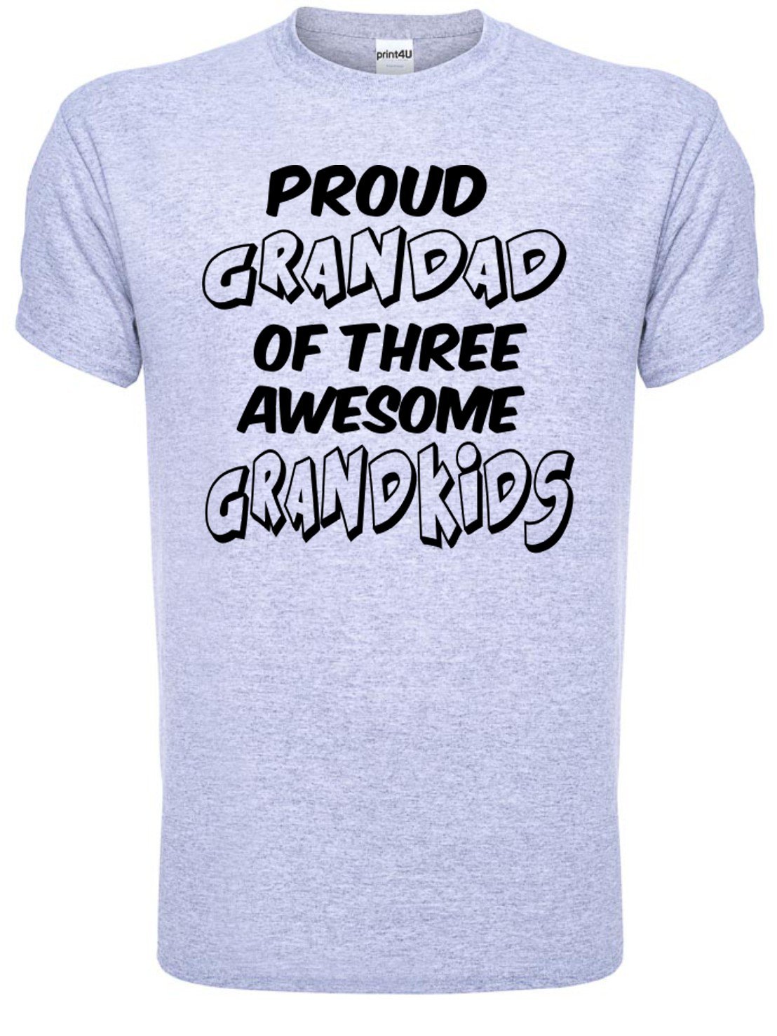 Proud Grandad of 3 Grandkids Mens T-Shirt Large Grey Black Text