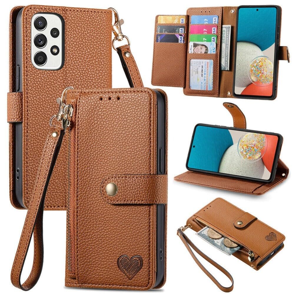 Generic Funda compatible con Samsung Galaxy A71 5G (color: marrón) con cierre de cremallera, funda de piel con tapa
