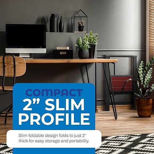 Miniatura 5 de Escalera plegable de 1 escalón, decorativa, hermosa caoba y aluminio negro, perfil ultra delgado, peldaños antideslizantes, resistente y portátil