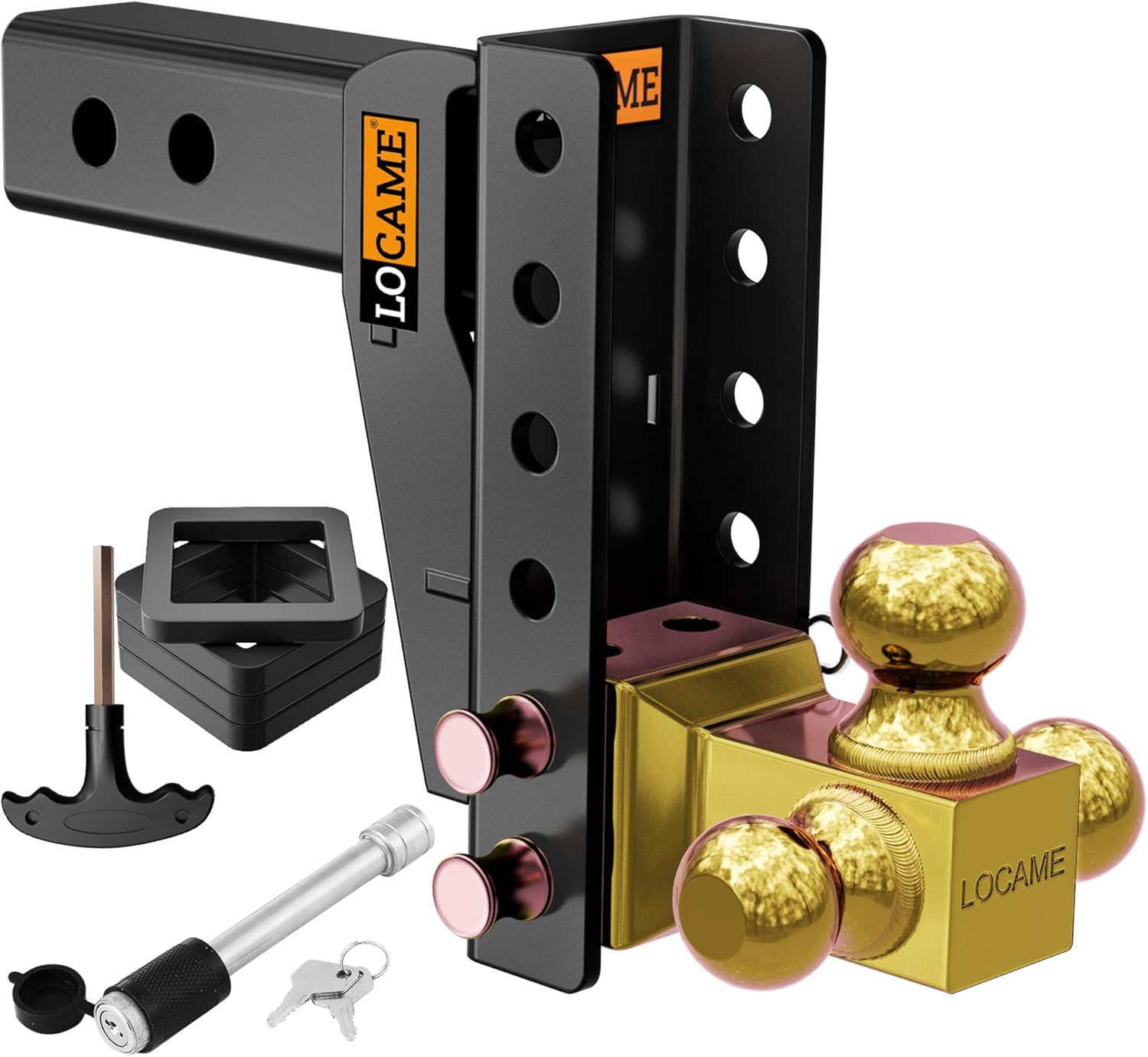 LOCAME Adjustable Trailer Hitch, Tri-Ball (1-7/8" , 2", 2-5/16"), Fits 2.5-Inch Receiver, 6 Inch Drop/Rise Cushion Drop Hitch ,16500 LBS GTW--Tow Hitch for Heavy Duty Truck, Solid Ball Mount, LC0044 : Automotive