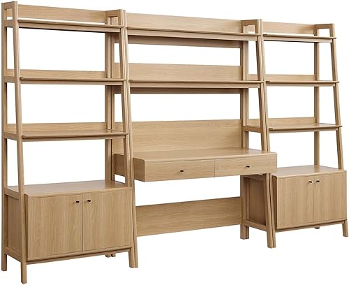 Modway Escritorio de oficina en casa y estantería de 3 piezas en roble