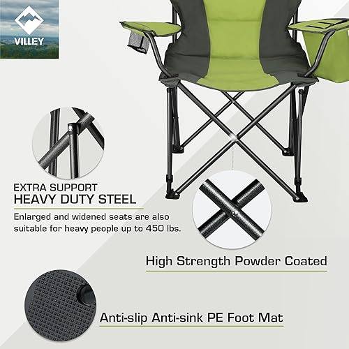 Miniatura 5 de VILLEY Silla de campamento, silla de campamento plegable de gran tamaño, sillas portátiles para exteriores que soportan 400 libras con asientos
