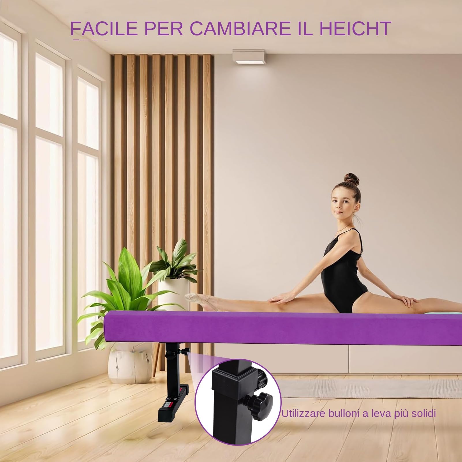 Trave ginnastica artistica per casa 5 Altezza regolabile Trave di equilibrio per bambini Capacità di carico 50 kg Traves ginnastica artistica 180cm di lunghezza Attrezzatura per l'allenamento Beam Gym