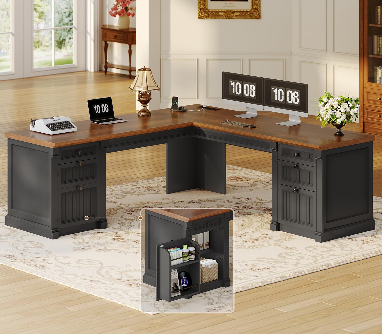 SEDETA L Shaped Office Desk with 4 Drawers Storage, 67"x67" Executive Desk