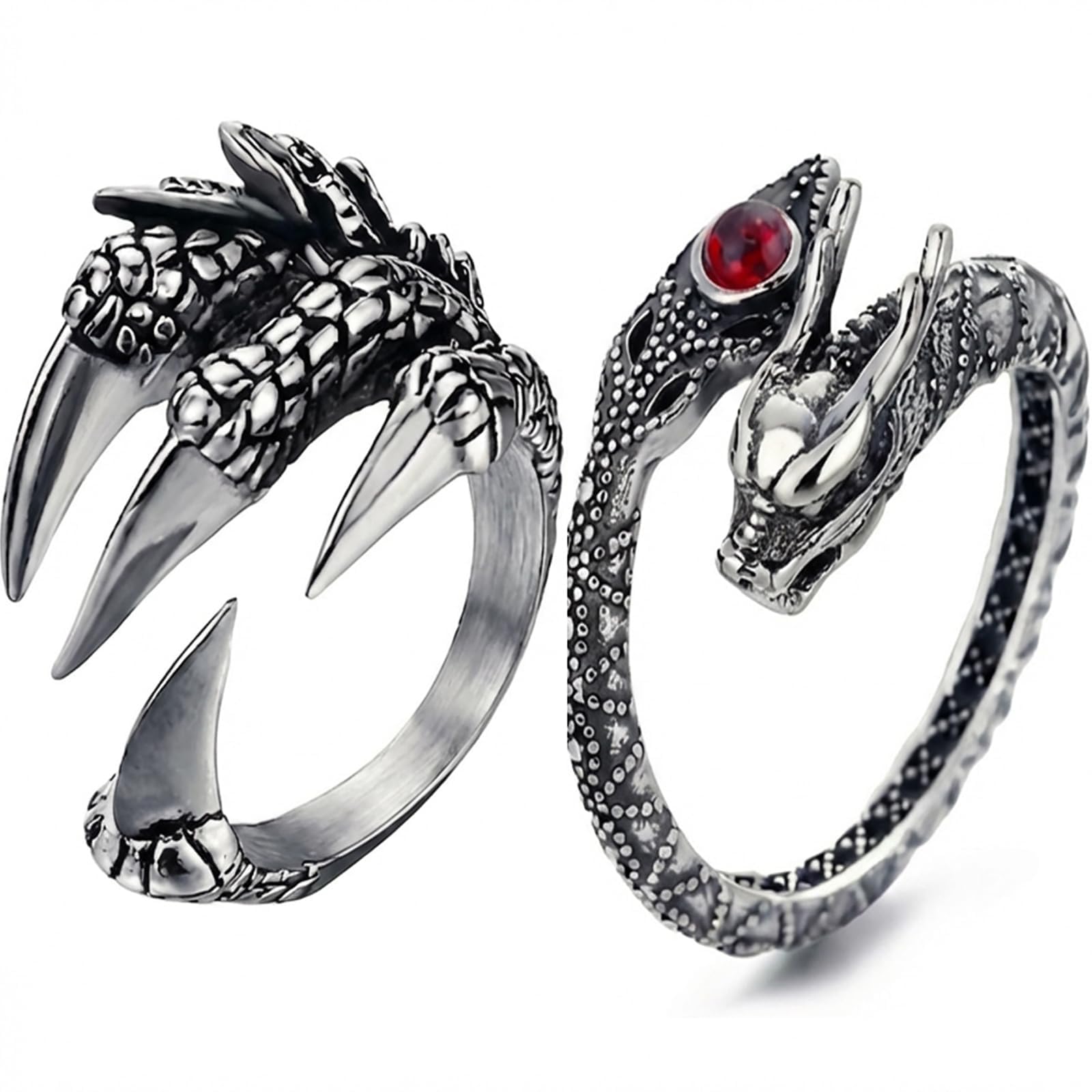 figurine 2Pcs Dragon Ring, Gothic Fashion Mens Ring with Adjustable Design, Fantasy Style Dragon Claw, Black Rings for Men, Stylish Gifts for Man-picture-31