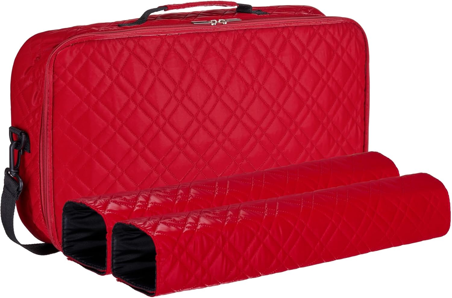 C&H Solutions “Red”Elegant Quilted PU Leather Mahjong Carrying Bag with Zippered Storage Pocket, Durable Handles, and Adjustable Shoulder Strap, Bag Only (No Accessories Included)